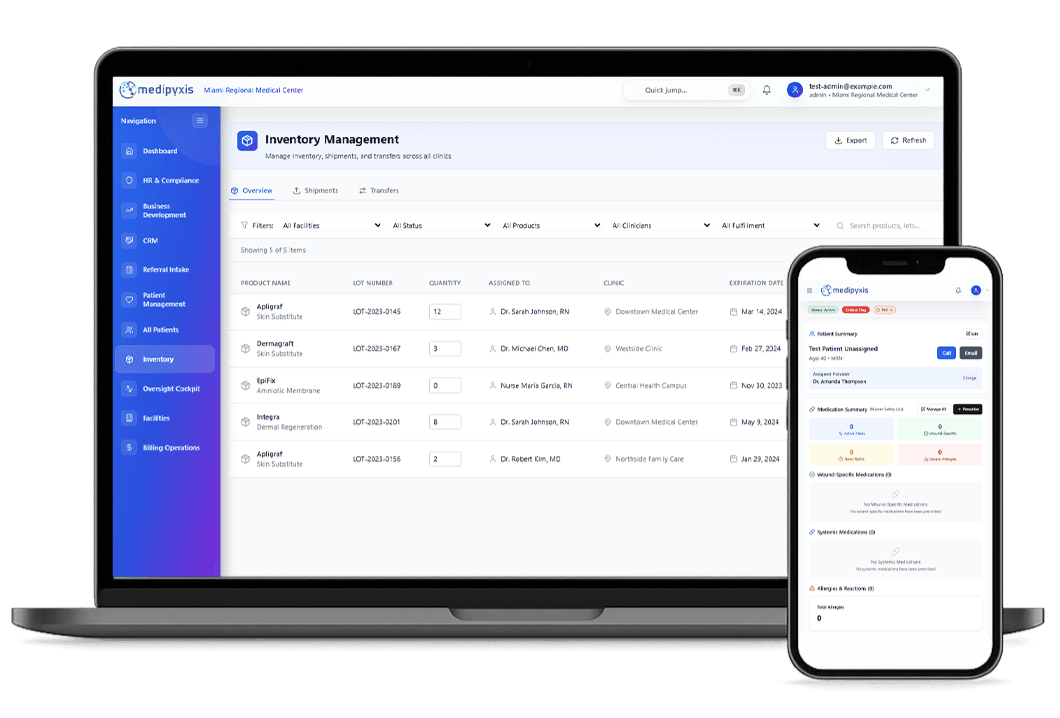 Medipyxis graft inventory tracking on laptop and mobile — real-time consignment visibility for vendors